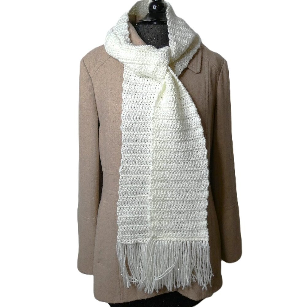 Sparkly White Scarf Extra Long/Wide Handmade Crochet Hand Knit OOAK Wedding NWT
